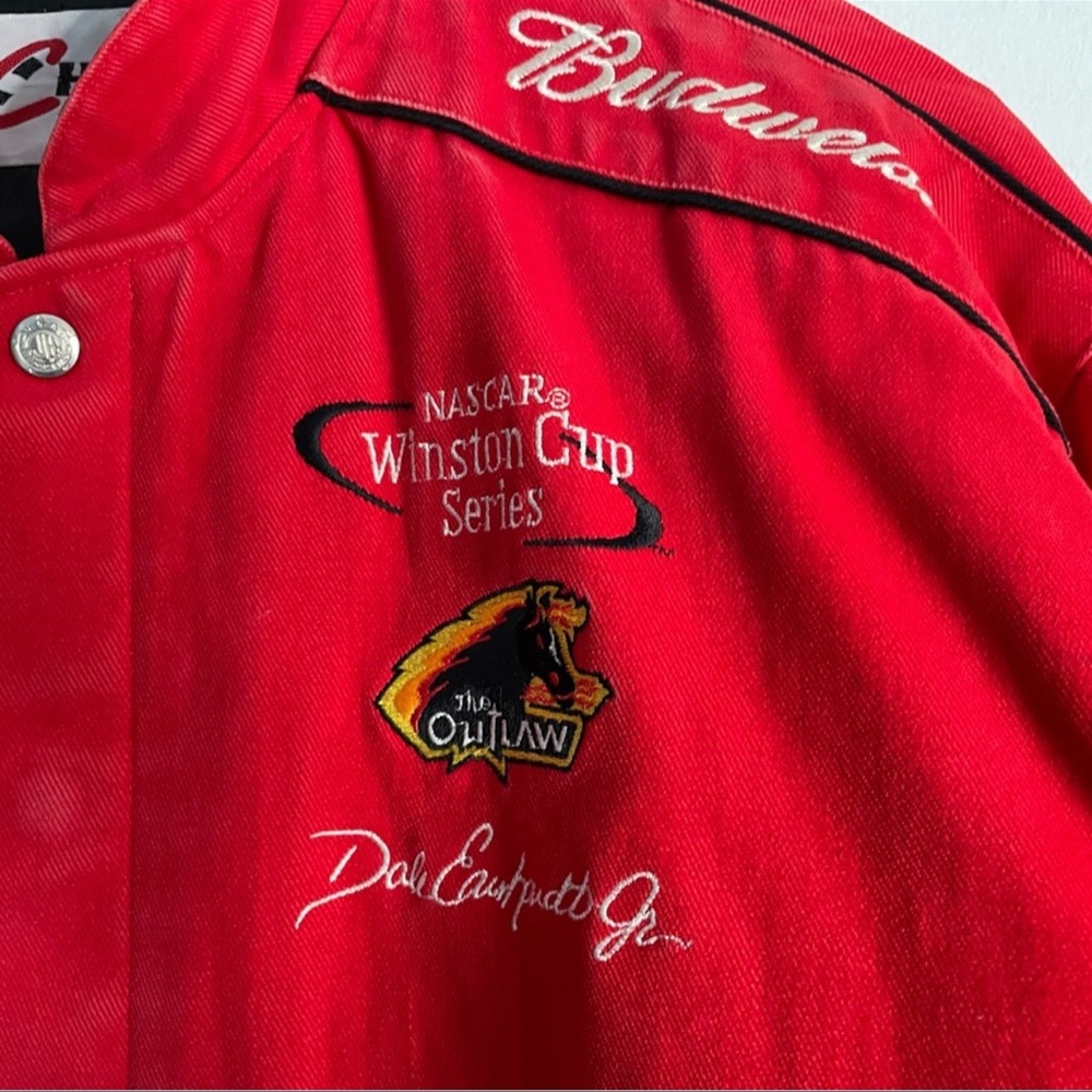 🏎️ VTG 90’s DALE EARNHARDT JR. WINSTON CUP BUDWEISER NASCAR RACING JACKET Men XL - Picture 4 of 14